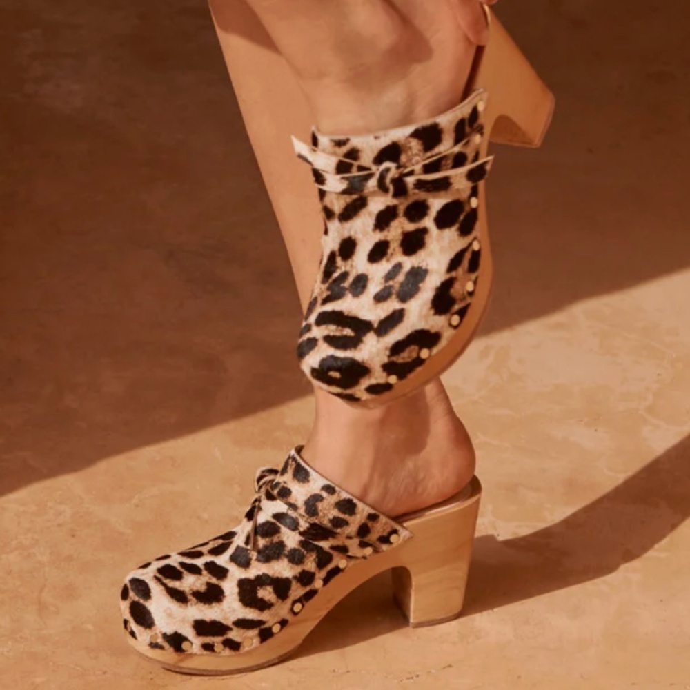 $395 Loeffler Randall Roberta Leopard Cheetah Animal Print Calf Hair Clogs Sz 8